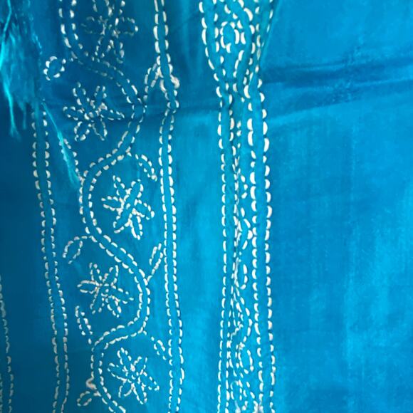 Blue Embroidered Long Sleeve Sz S  Silk Ethnic Top Boho Festival Blouse - Picture 5 of 10